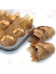 50/100/200pcs Tulip Shaped Cupcake Liners, Muffin Cups And Grease-Proof Paper Bags, Suitable For Weddings And Birthdays