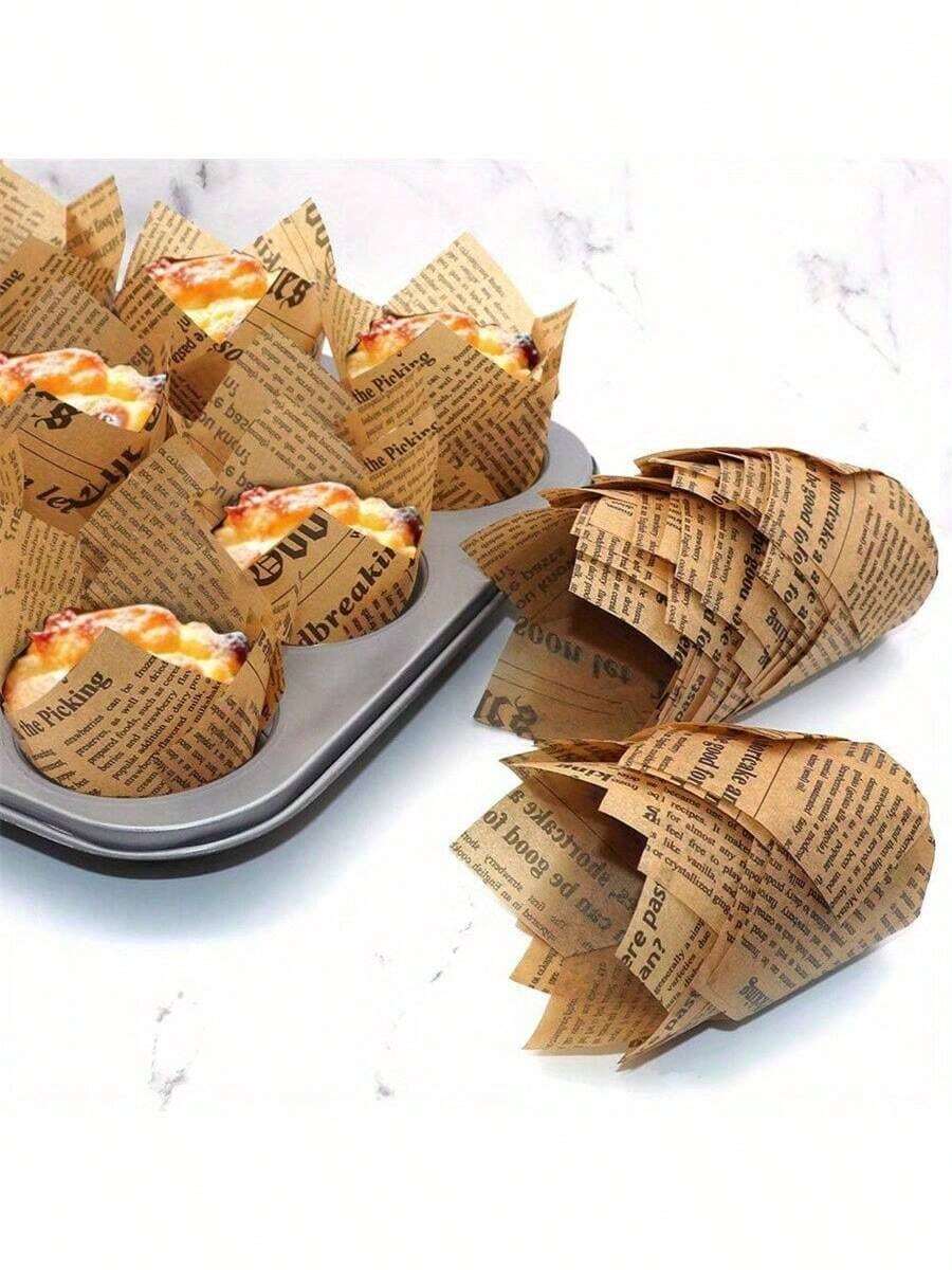 50/100/200pcs Tulip Shaped Cupcake Liners, Muffin Cups And Grease-Proof Paper Bags, Suitable For Weddings And Birthdays