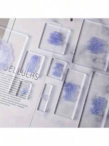 Bộ 4 khối dập ren vuông bằng acrylic trong suốt - Dụng cụ thủ công đa năng, thích hợp cho sổ lưu niệm, album và các loại tem thủ công - Bao gồm khay mực, tấm lưới kim loại trong suốt và chức năng dập cạnh cong. - Trong sáng - Xem 2