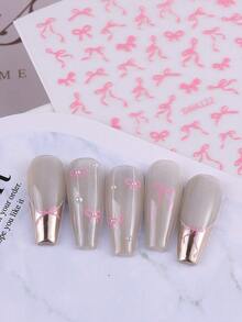 4片红色蝴蝶结美甲贴纸，优雅情人节美甲贴花，包含红色、粉色、白色、黑色蝴蝶结和丝带设计，自粘式可爱美甲配件，DIY滑动式美甲装饰，日式美甲 - 彩色 - 查看 7