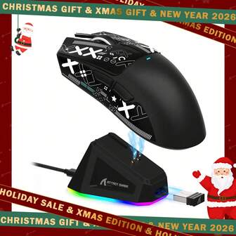 ATTACK SHARK X11 59g Superlight Wireless Gaming Mouse With Grip Tape, RGB Charging Dock,PixArt PAW3311,BT/2.4G Wireless/Wired Pc Mouse, 22KDPI,5 Programmable Buttons For Pc,Christmas Gift/Xmas Gift/New Year 2026/Holiday / Xmas Edition/Gift For Kids/Gift For Family/Year-End