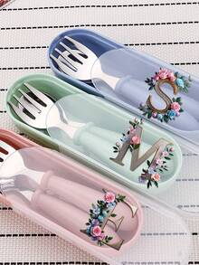 2pcs Customized Cutlery Set, Customized Engraved Name Spoon & Fork Set - Stainless Steel Flatware Set, Stainless Steel Tableware, Mother's Day, Birthday, Children's Day, Father's Day, Graduation, Wedding, Housewarming, Restaurant, Kitchen, Office, School,Multi-Functional, Anti-Mold,Ornamental,Reusable,Stainless,Exquisite,Stylish,High-Quality,Colorful,Modern,Custom,Personalized,Unique,Ideal Gifts For Him,Ideal Gifts For Her,Boyfriend,Dad,Girlfriend,Mom,Family,Friends,Tea Room,Home,Garden,Office,For Anniversaries,For Valentine's Day,For Mother's Day,For Birthdays,For Father's Day,For Graduation,For Weddings,For Housewarming,Customized Dinnerware - Multicolor - View 4