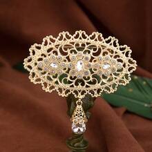 1 pezzo Spilla a fiore di colore dorato in stile moresco per donna, spilla da risvolto, spilla da caftan, gioiello per la sposa, gioielleria di nozze, cristallo arabeschi