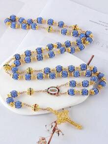 2025New Vintage católico 10mm 59 cuentas de diamantes de imitación de cristal collar cruzado - Z0020-K - Ver 13