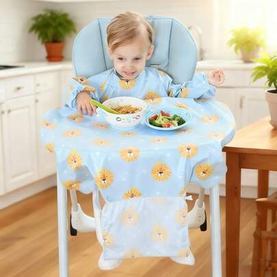 断奶围兜，完全覆盖儿童高脚椅，长袖围兜，舒适，可机洗，婴儿围兜，绿色和粉色，适合万圣节、平安夜、圣诞节