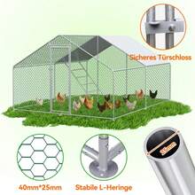 3x4x2m Metal Enclosure With Lock And Waterproof PE Cover, For Chickens, Rabbits And Other Small Animals