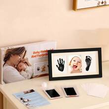 8x16 Inch Black & White Wood Grain Triptych Photo Frame With Text, Suitable For Desktop Or Wall Mounting, Photo Printing Mat Style, Footprint & Handprint Memorial Frame, Keepsake Frame, DIY Gift For New Moms - MultiWarna - View 2