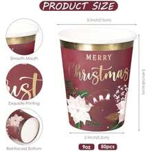 WRAPAHOLIC 50 tazas de papel de Navidad – tazas desechables de 9 onzas y hojas, suministros de fiesta para jugo, café, bebidas frías y calientes(Poinsettia rojo) - Multicolor - Ver 3