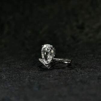 1 pieza Anillo de mujer de lujo ajustable con corona elegante y gota de agua de circonita