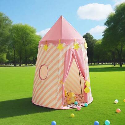 Kids Indoor Outdoor Pretend Play Castle Tent, Cone-Shaped Pink Tent With Little Star Pendant, Princess Mongolian Yurt Tent, Hide And Seek Secret Base, Ideal Holiday Family Party Gift