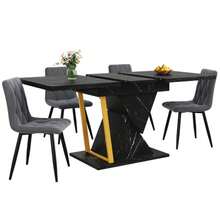 Extendable Dining Table, 110 X 80 X 76 Cm. Suitable For Dining Rooms And Kitchens. Wooden Table. Extends To 140 Cm In Length. Seats Up To 6 People. Black Tabletop. - Black - View 9