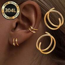 2pcs Minimalist Stainless Steel Double Spiral Hoop Earrings/Nose Rings, Suitable For Women's Daily Wear Body Piercing - 2Pcs - View 1
