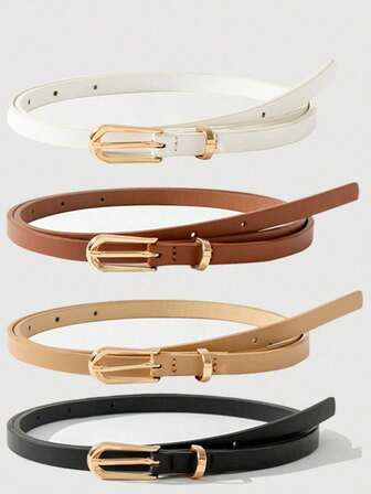 4 st/set Alla hjärtans dag PU-läder och metall smalt bälte för kvinnor, moderiktigt midjebälte för jeans, klänningar, mångsidig accessoarpresent till flickvän, familj, vänner