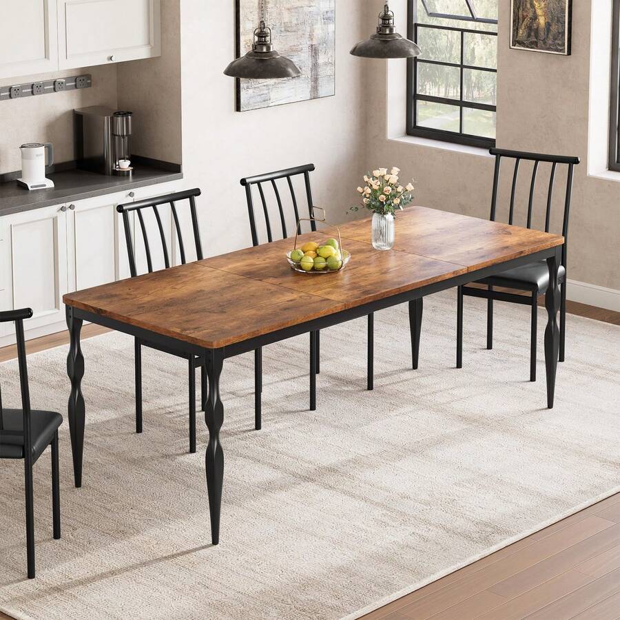 Mesa de comedor rectangular para 6 personas, mesa de cocina rústica de 71 pulgadas con tablero grande, mesa de comedor larga de madera con patas resistentes, mesa de comedor y escritorio para fiestas, familias numerosas, marrón - Marrón - Ver 1