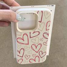 1pc TPU Material Soft Handpainted Heart Pattern Phone Case Compatible With Apple 17 Pro Max/17/16 Pro Max/15/13/12/11, S20 FE/A15/S24/A55, Redmi Note 11/12/13 Pro, Full Coverage Anti-Drop Soft Protective Phone Cover - White - View 3