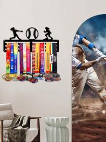 1个棒球奖牌展示架，金属墙面装饰收纳架，运动员礼物