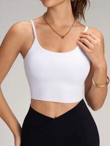 ATTRACO Women Sports Bra Yoga Solid Color Crew Neck Camisole Removable Padded Sleeveless Fitness Tank Top - White - View 5