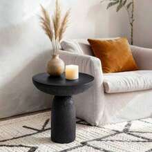 18.5'' Tall Pedestal Side Table, Modern Round Shape For Home Decor, Stone-Inspired With  Design, Beige Tall Sofa Side Table For Living Room Or Patio - 黑色 - 查看 5
