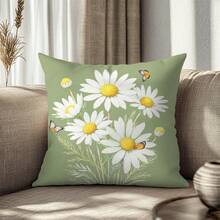 1 Stück einfacher weißer Gänseblümchen Kissenbezug, einseitiger Muster auf weichem Pfirsich-Samt, 40*40/45*45/50*50 cm Kissenbezug geeignet für Innenraum, Wohnzimmer, Sofa Dekoration, Party Deko Kissenbezug als Geschenk, ohne Kissenfüllung - Verschiedenfarbig - Übersicht 5