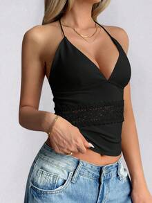 Áo croptop nữ GAOVOT màu đen phong cách Y2K gợi cảm mùa hè, áo hai dây hở lưng phối ren, thích hợp cho đi làm hàng ngày và các hoạt động thường ngày. - màu đen - Xem 7
