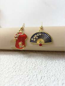 中式旗袍耳环套装，新年耳环，婚礼耳环，服装，扇子，女士耳环 - 國風 - 查看 5