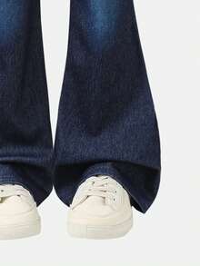 Tween GirlsKnitted Denim Flare Pants, Fashionable & Stylish, Deep Blue, Slim Fit, Casual, Spring/Summer - Blue - View 4