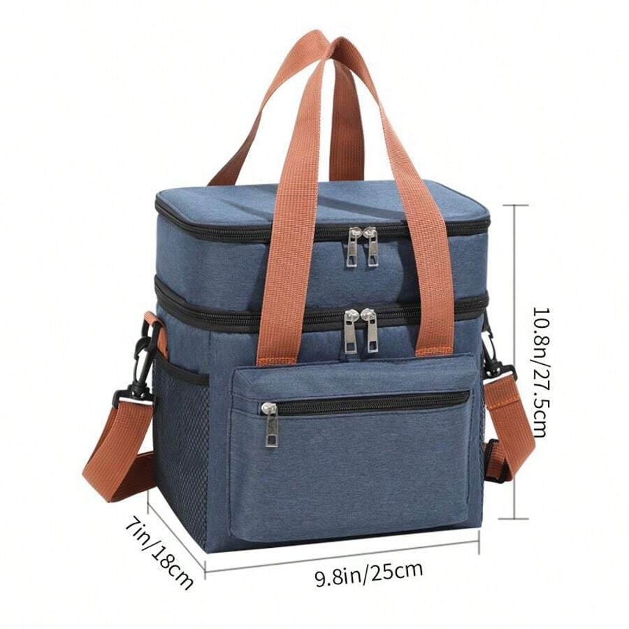 Cooler Bag, Picnic Bag, Insulated Bag, Lunch Bag For On The Go, Double-Decker Thermal Bag For Men And Women, Foldable Insulated Lunch Bag, Portable Lunch Box, Reusable Lunch Box For Men And Women With Shoulder Strap, Lunch Bag With Powerful Cooling Performance. Waterproof, Foldable Cooler Bag For School/Work/Outdoors - 藏蓝色 - 查看 1