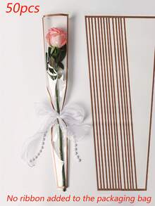 50 个防水塑料玫瑰包装袋 | 婚礼和派对单枝花束包装袋 | 玫瑰包装袋（白色、粉色、红色、黑色）。 - 彩色 - 查看 6