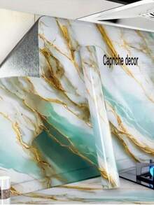 Adhesive Wallpaper For Kitchen, Marble Green Gold, 5 Meters X 60 Cm, Water/Oil Resistant, Washable Material - Multicolor - View 1