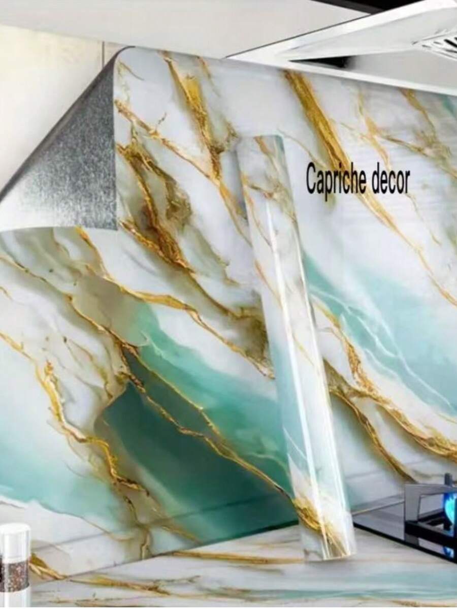 Adhesive Wallpaper For Kitchen, Marble Green Gold, 5 Meters X 60 Cm, Water/Oil Resistant, Washable Material - Multicolor - View 1