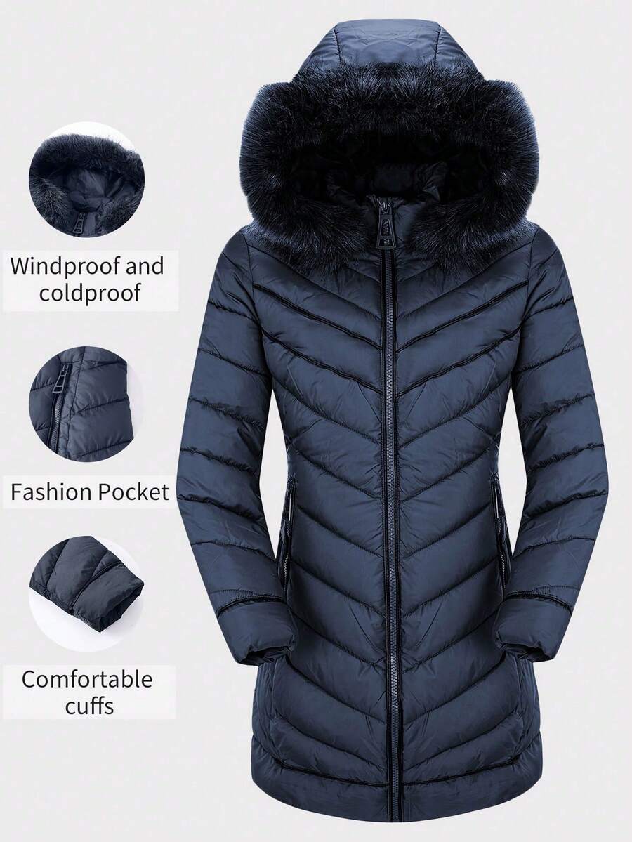 Jaqueta puffer feminina Giolshon com capuz felpudo, casaco de plumas para outono/inverno.