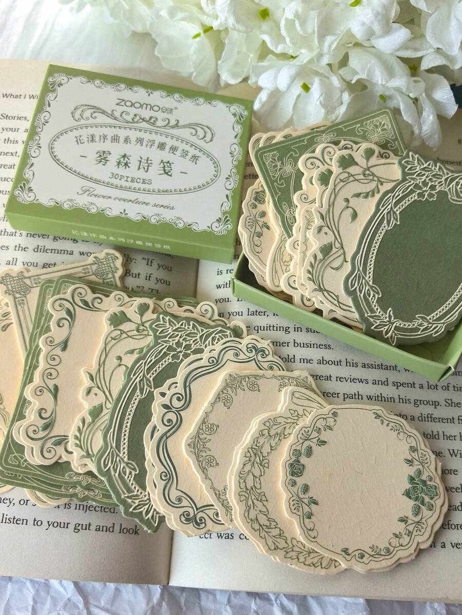 30张/盒 简约创意压纹便签本，DIY装饰工艺材料，节日礼物，个性化剪贴簿文具，返校必备 - 彩色 - 查看 1