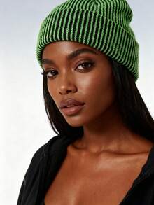 1 件休闲女士针织帽兔毛帽子女士秋冬季双层折叠加厚套头帽女孩 Skullies 无檐便帽 - 兔毛針織保暖帽 - 查看 18