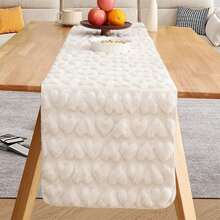 Valentines Day Table Runner Quilted Plush Heart Table Runner Kitchen Dining Table Decoration - White - View 4
