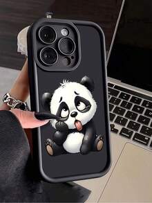 1pc Black Panda Face Funny Minimalist Full Coverage TPU Shockproof Phone Case Compatible With Apple 17, 16, 15, 14, 13, 12, 11 Pro Max, Air, Series - Multicolor - View 3