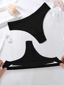 5条/包 女士性感高弹无缝丁字裤，柔软纯色低腰内裤，简约内衣 - 黑色 - 查看 4