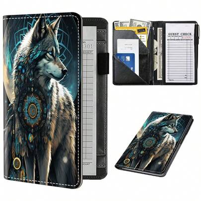 Server Book For Waitress,Leather Waitress Book Organizer With Ipper Pocket Waiter Book Server Wallet Fit Server Apron And Guest Check Books For Servers Waitress Notepad,Dream Catcher Wolf
