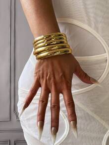 18件/15件/6件/4件/1件装金手镯，宽手镯，厚手镯，手镯套装，女士手镯，送她的礼物 - 金黃色 - 查看 15