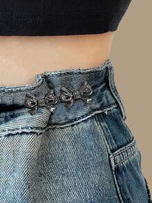 Adjustable Waist Tightener Buckle For Pants No Sewing Jeans Buttons Pins Decorative Bow Shaped Clips For Trouser Fit - Black - View 2