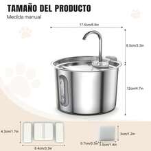 HSHa Bebedero For Mascotas 2.2 Liters, Ultra Silence (20~30 DB), Automático De Acero Inoxidable, With Ventana De Visualización Y LED, System De Filtrado Múltiple, Producto Para Catos - 2.2L/74.4oz - 查看 2