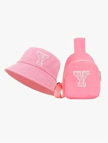 2pcs/Set Girls' Pink Sequin Letter Graphic Bucket Hat Set, Stylish & Sun Hat, Compact & Versatile For Spring/Summer Outdoor Activities, Suitable As Practical Gift For Kids & Friends - Pink - View 16