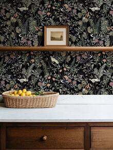 17.7*118 英寸自粘复古鸟类壁纸，叶子和花卉图案，可移除，防水 - 彩色 - 查看 10