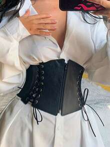 1 pieza Accesorio de Renacimiento para mujer, Estilo Punk Oscuro, Cinturón de corsé ajustable con cordón, Adecuado para Halloween o uso diario - Negro - Ver 4