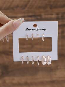 5 cặp/bộ Châu Âu và Châu Mỹ Đúng mốt Hợp kim Hình chữ C Kết cấu Và Mịn màng Bông tai stud Đối với phụ nữ , Qủa tặng Đối với Lễ hội Và Sử dụng hàng ngày - Hoa hồng vàng - Xem 3
