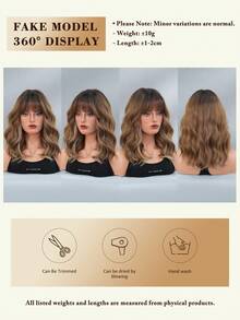 NICKY WALL 挑染土棕色中长款女士假发混合米色卷发波浪假发带刘海深色发根蓬松自然假发合成耐热纤维假发适合时尚女性和女孩日常派对使用 16 英寸