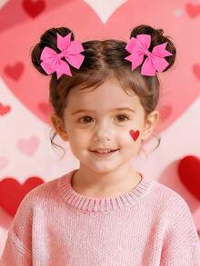 2 Packs Pink Bow Hair Clips For Kids, Suitable For New Year - Pink - View 2