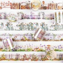 6Rolls Floral Washi Tape Set PET 40mm Wide Washi Sticker Junk Journaling Stickers Flower Scrapbook Stickers Vintage Washi Tapes Scrapbooking Supplies Decorative Tape Crafts, 6.6ft Long - 花園 - 查看 1