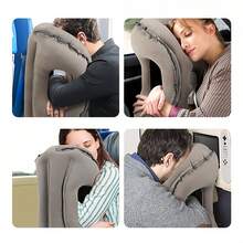 Premium Inflatable Neck Pillow For Travel – Ergonomic Support With FREE Sleep Mask & Earplugs | Neck Pain Relief For Car/Plane/Office | Quick Inflation & Compact Design - Xám - Xem 7
