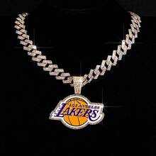 1 Piece Fashion  Alloy Inlaid Diamond Lakers Theme Necklace Multi-Layer Full Diamond Cuban Chain Sports Style Accessory European And American  Style Men's Necklace - Mặt dây chuyền bạc + dây chuyền  14mm 20in - Xem 8