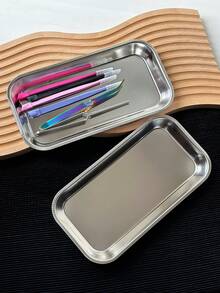 1pc Stainless Steel Cosmetic Organizer Tray, Tattoo Equipment Tray, Doctor Surgical Tray, Dental Tray, False Nail Tray, Tools - Silver - View 2